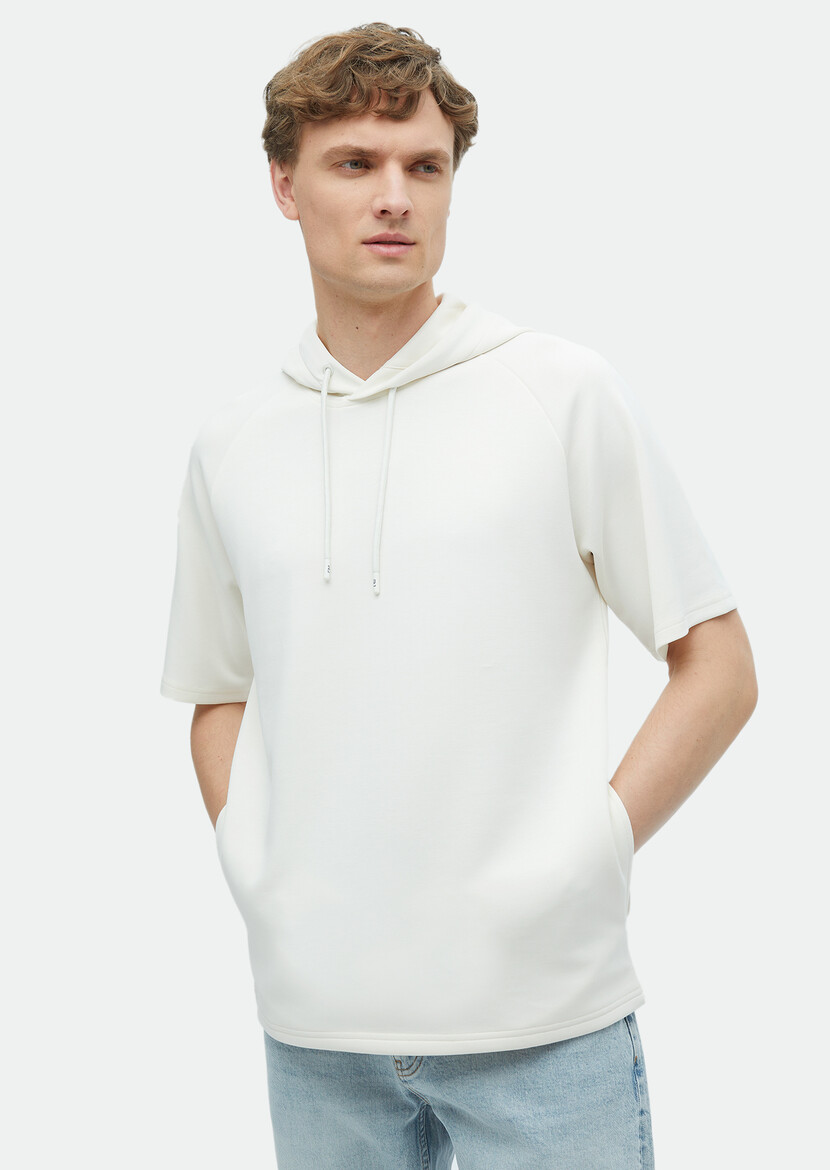 Ecru Hooded Plain Sweatshirt - 6