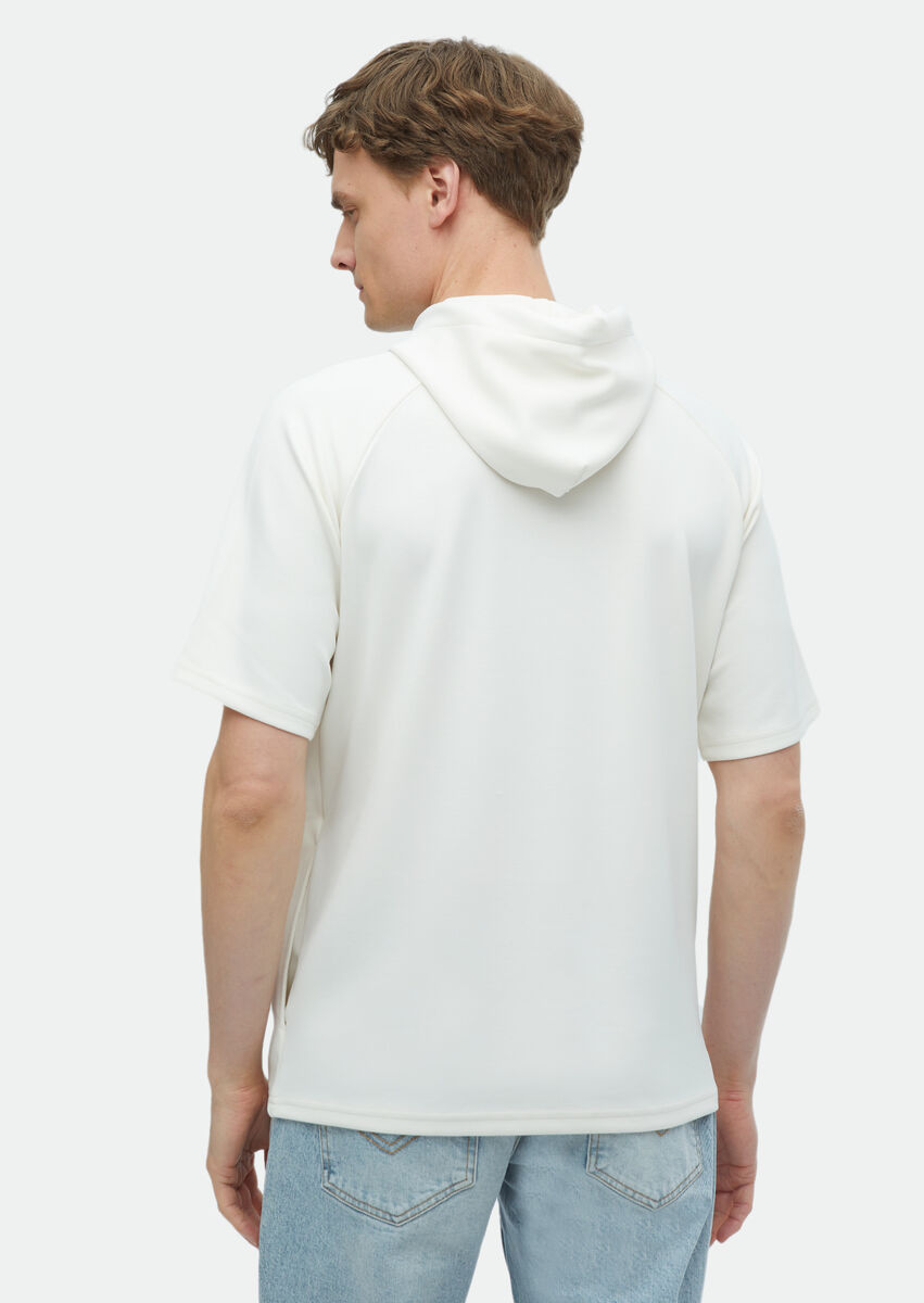 Ecru Hooded Plain Sweatshirt - 7