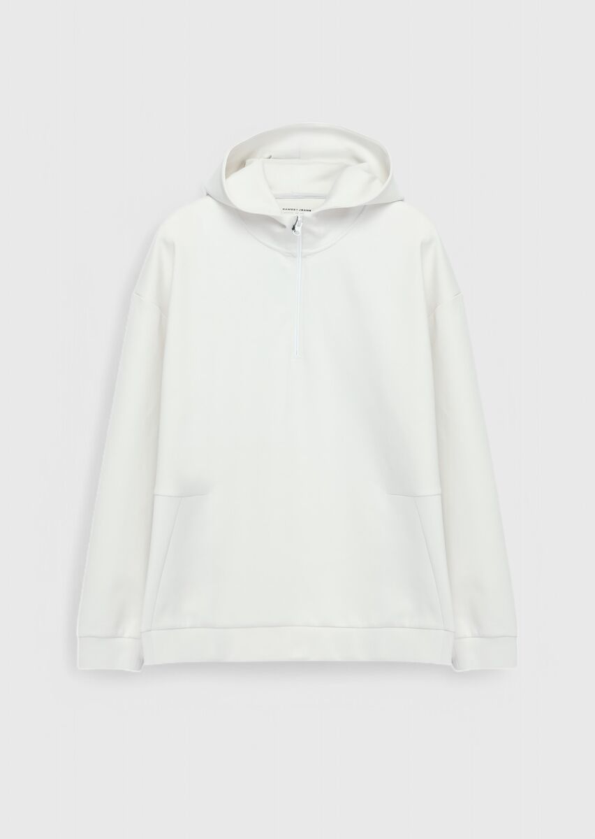 Ecru Hooded Plain Sweatshirt - 1