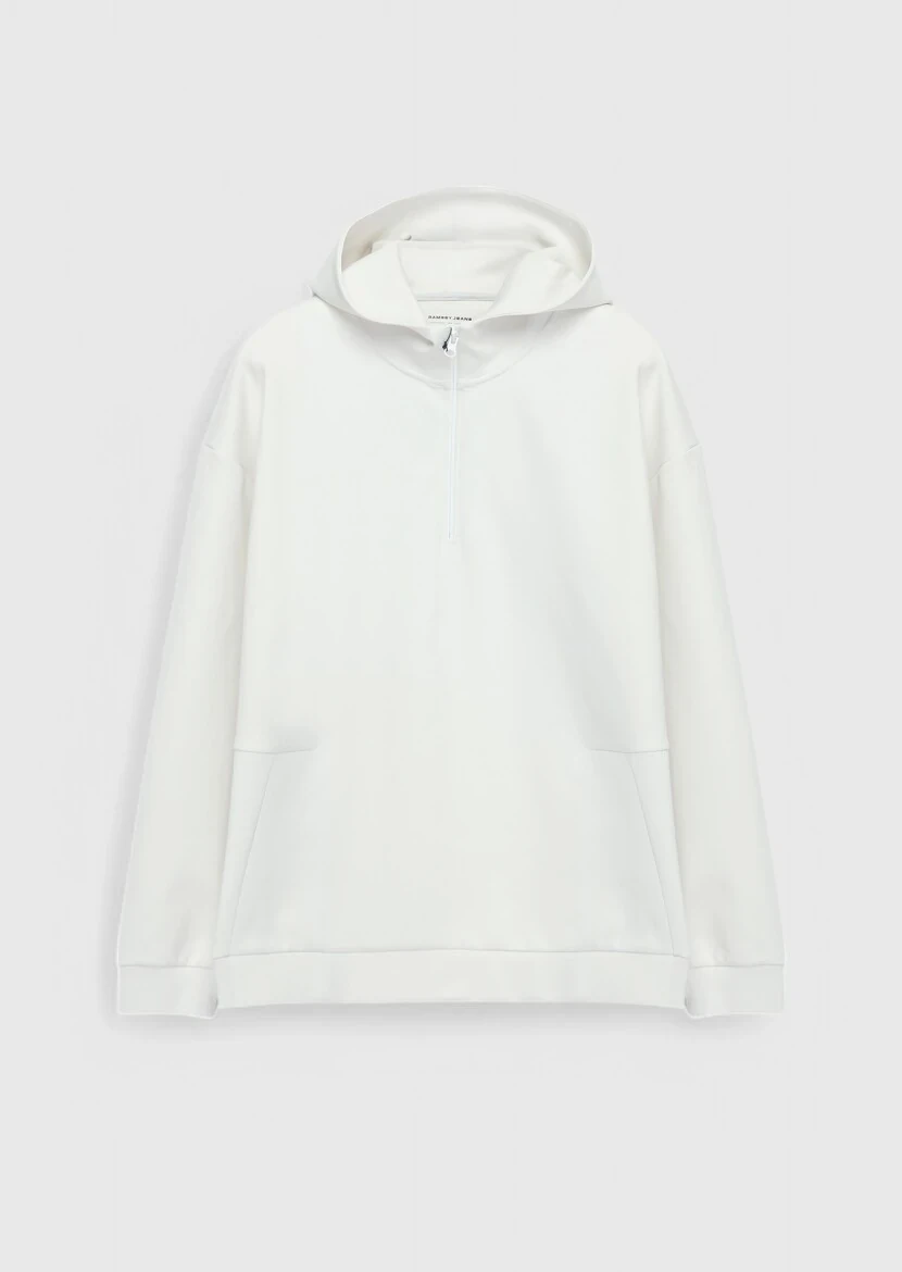 Ecru Hooded Plain Sweatshirt - RAMSEY