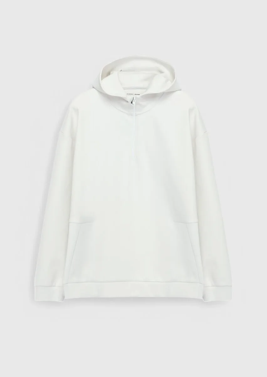 Ecru Hooded Plain Sweatshirt - 1