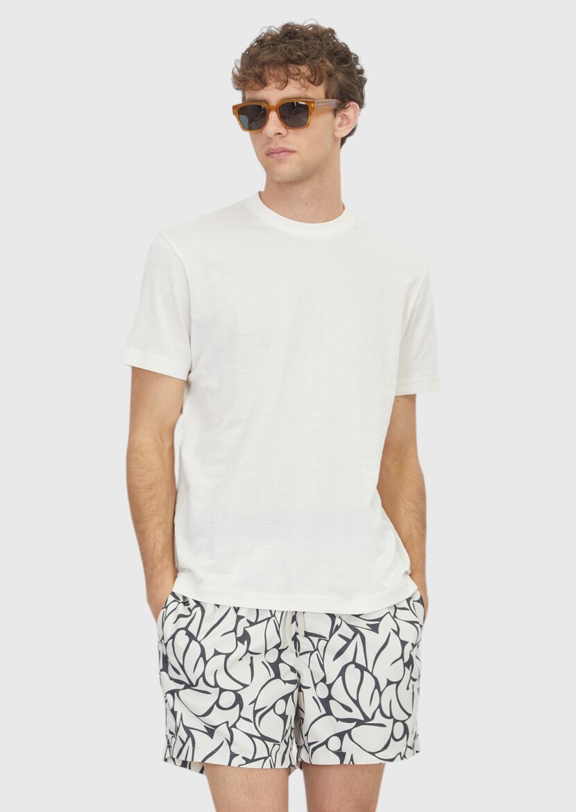 Ecru Jacquard 100% Cotton T-Shirt - RAMSEY