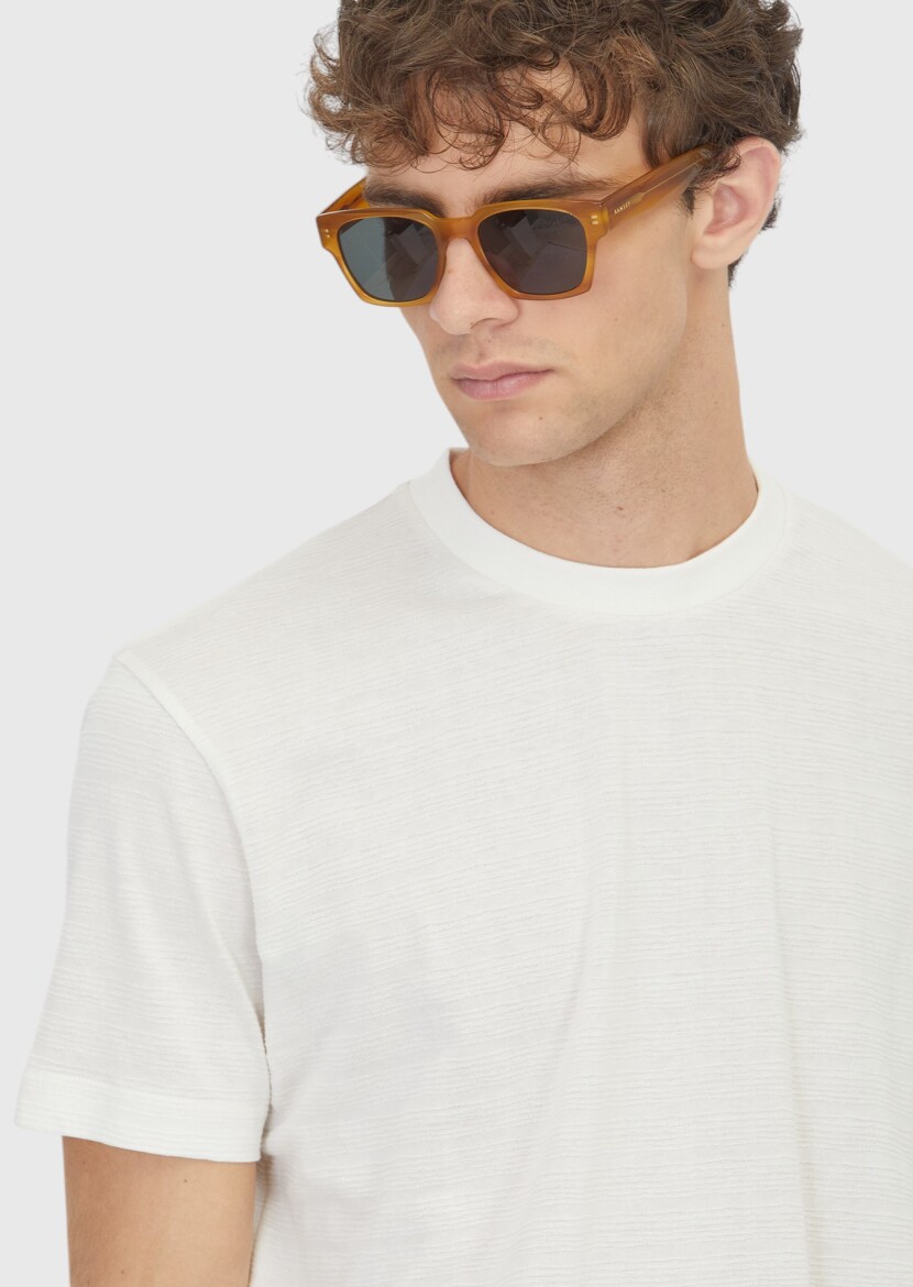 Ecru Jacquard 100% Cotton T-Shirt - 3