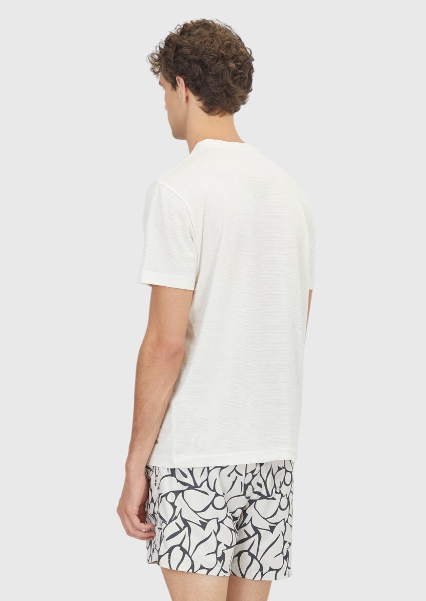 Ecru Jacquard 100% Cotton T-Shirt - 4