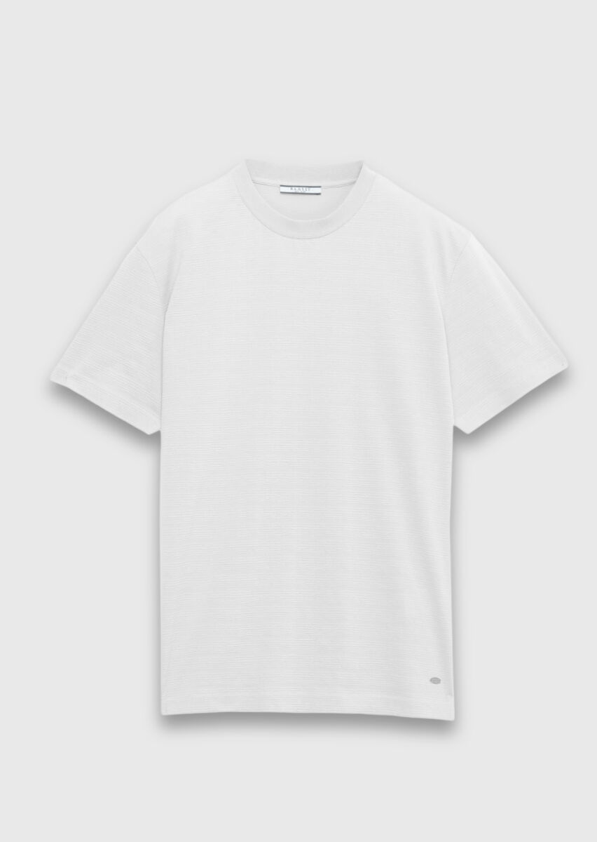 Ecru Jacquard 100% Cotton T-Shirt - 5