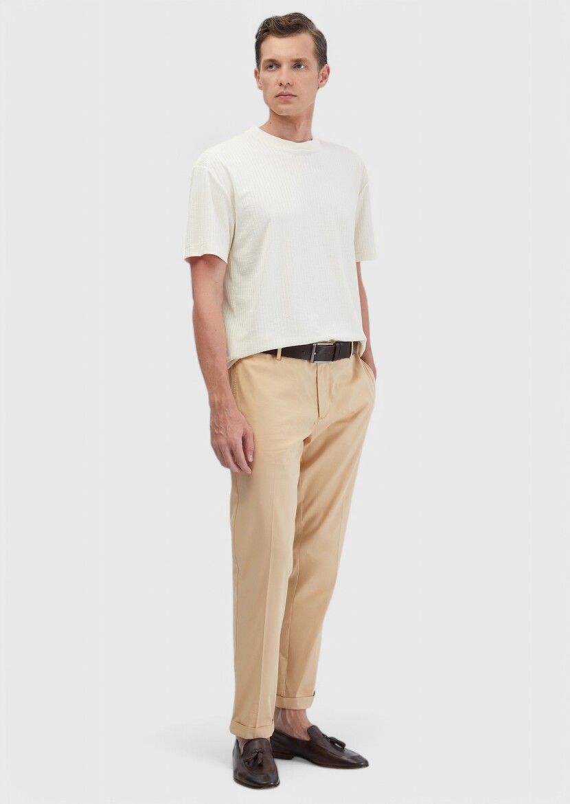 Ecru Jacquard Crew Neck T-Shirt - RAMSEY