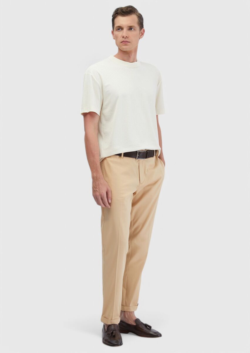 Ecru Jacquard Crew Neck T-Shirt - 2