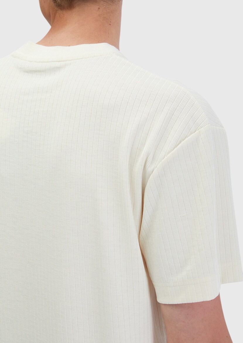 Ecru Jacquard Crew Neck T-Shirt - 7