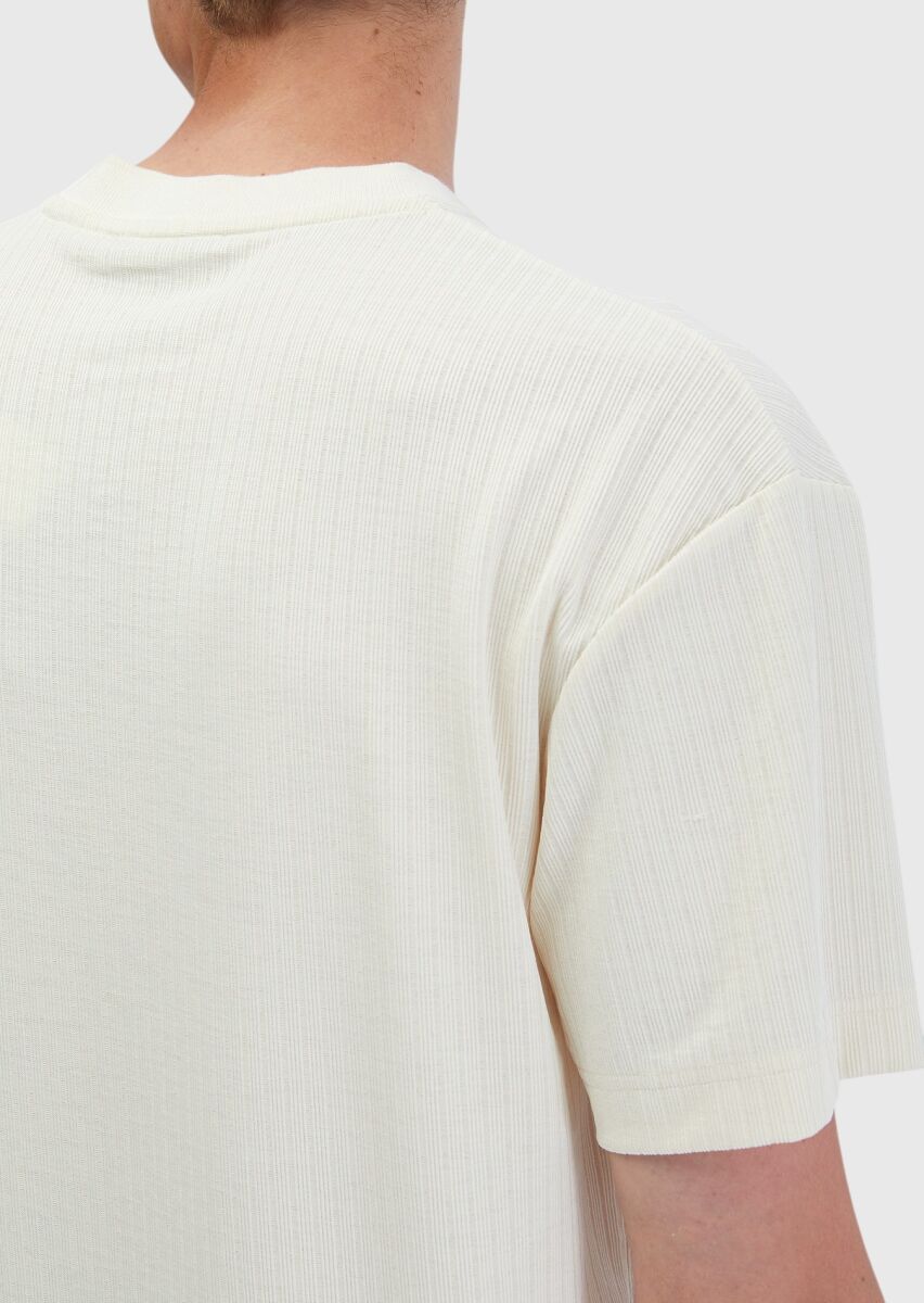 Ecru Jacquard Crew Neck T-Shirt - 7
