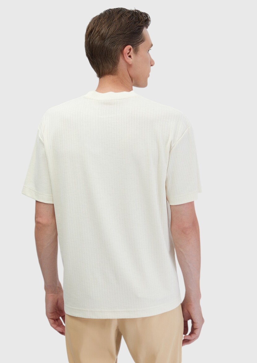 Ecru Jacquard Crew Neck T-Shirt - 8