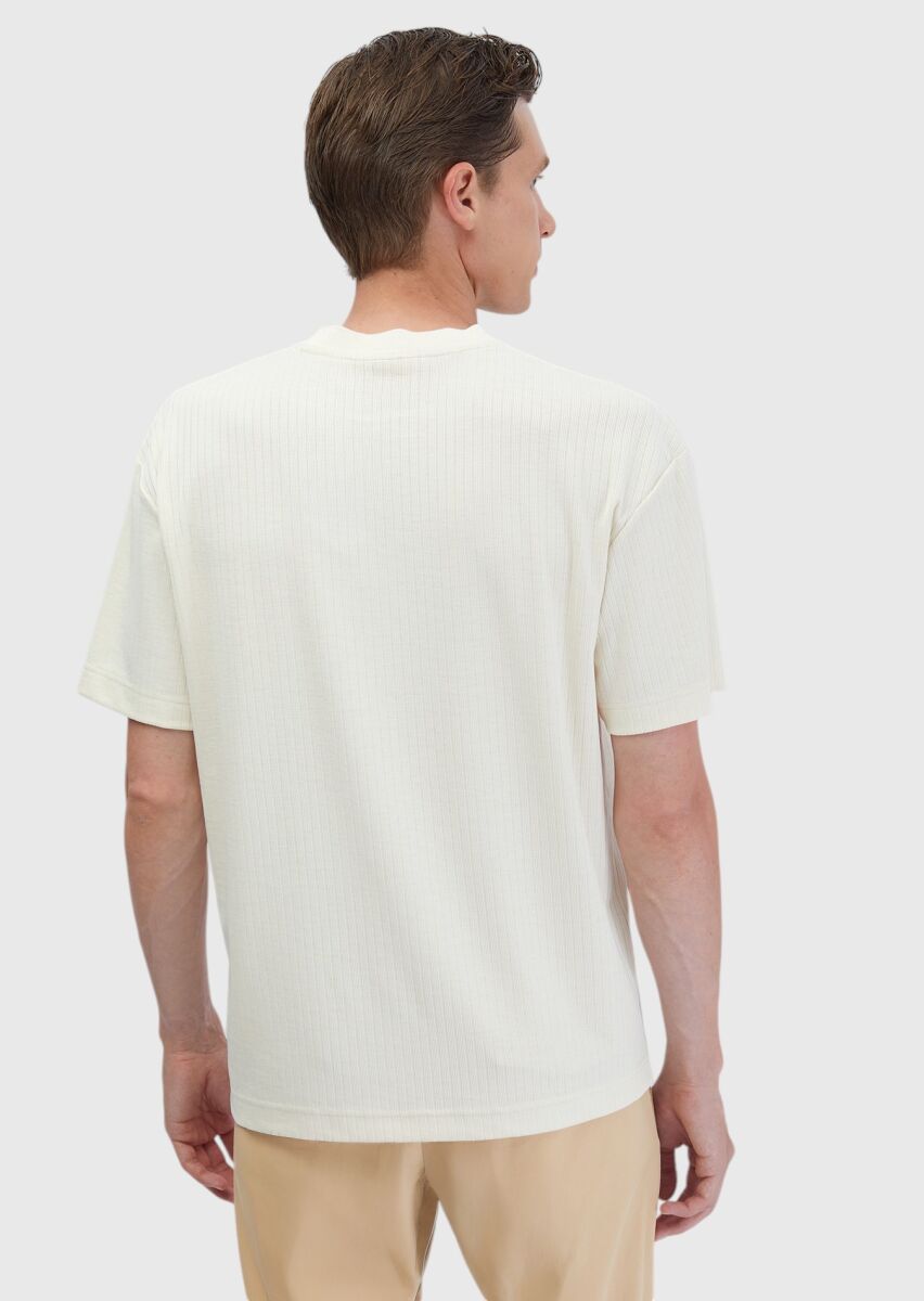 Ecru Jacquard Crew Neck T-Shirt - 8