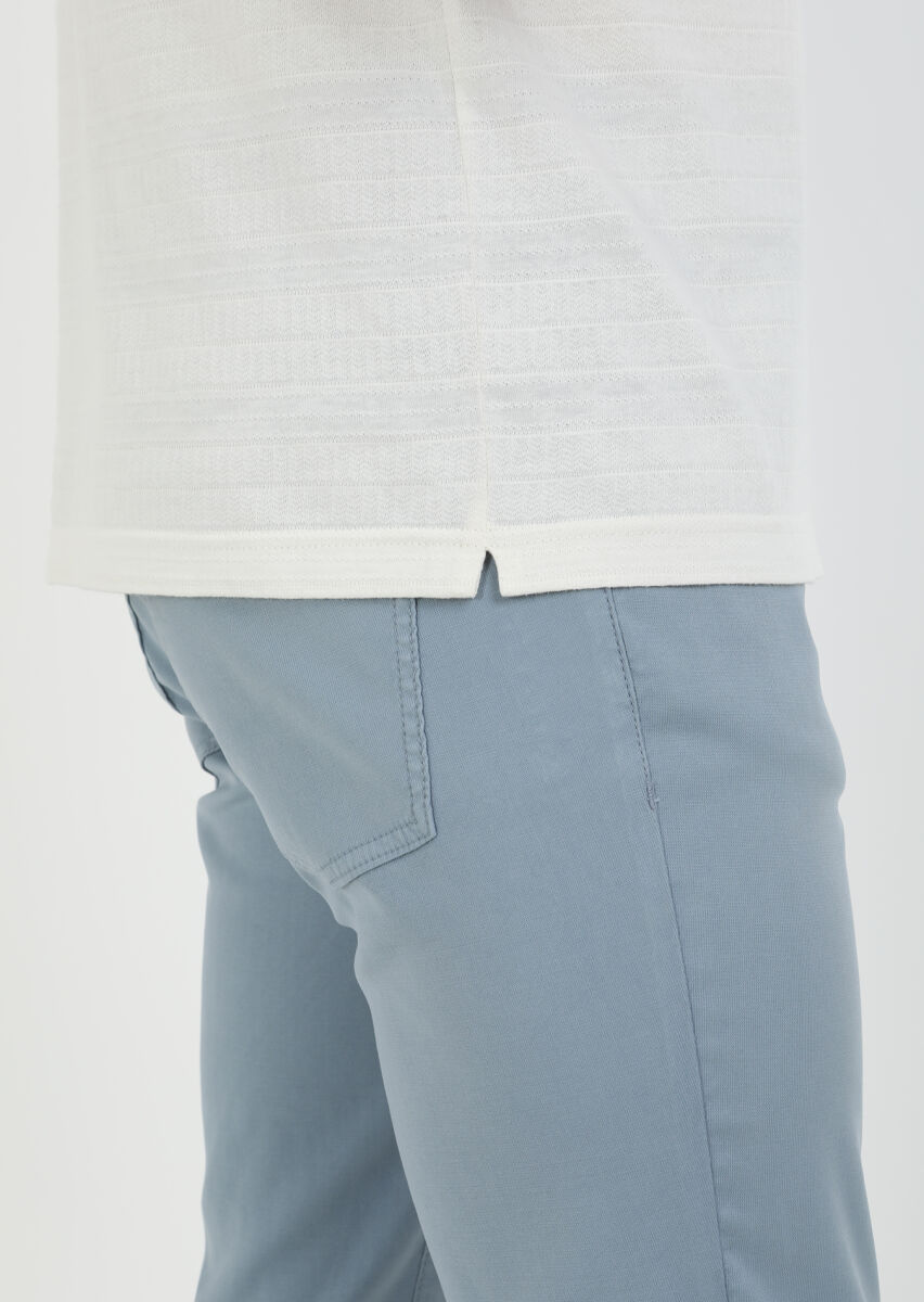 Ecru Jacquard Cuban Collar 100% Cotton T-Shirt - 4