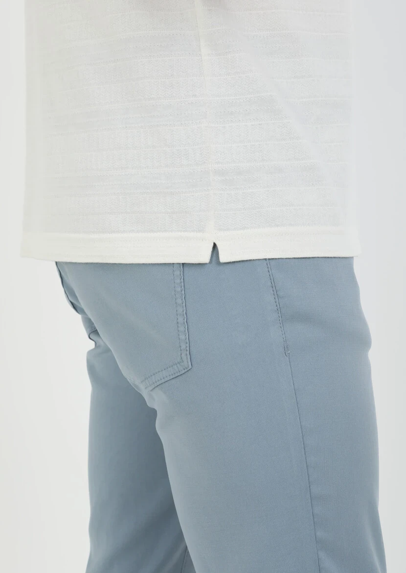 Ecru Jacquard Cuban Collar 100% Cotton T-Shirt - 5