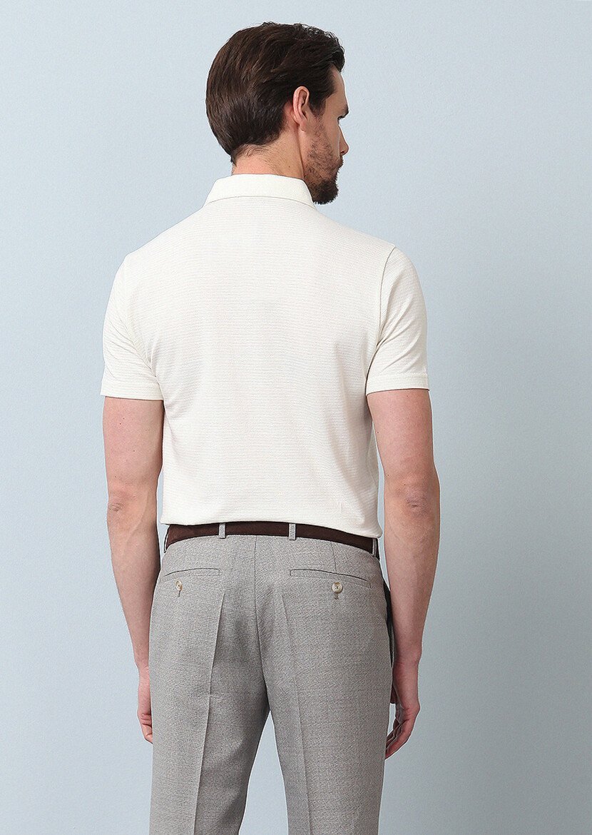 Ecru Jacquard Polo Neck 100% Cotton T-Shirt - 6
