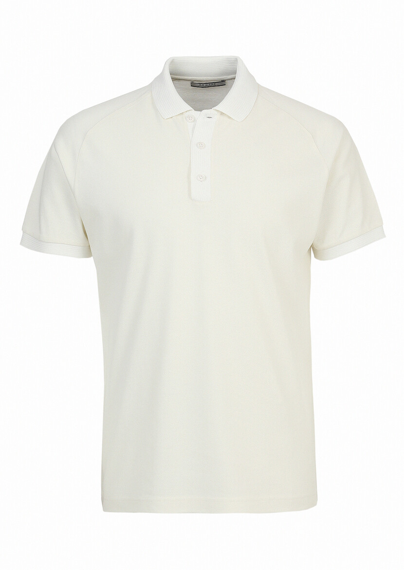 Ecru Jacquard Polo Neck 100% Cotton T-Shirt - 6