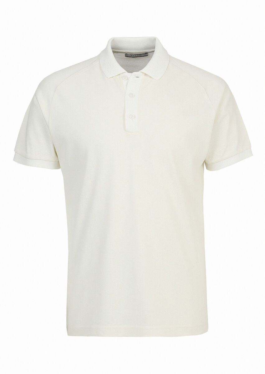 Ecru Jacquard Polo Neck 100% Cotton T-Shirt - 6