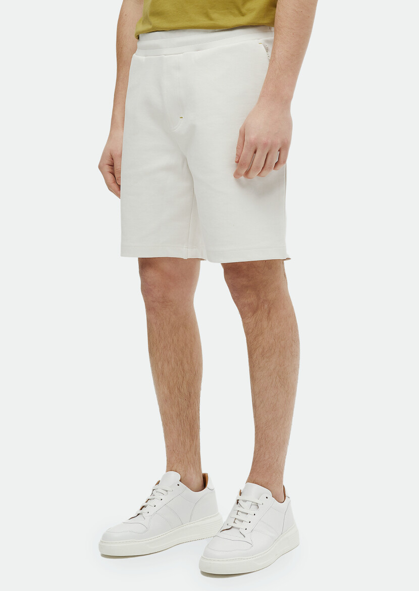 Ecru Knitting Jogging Fit Casual Cotton Blended Bermuda - RAMSEY
