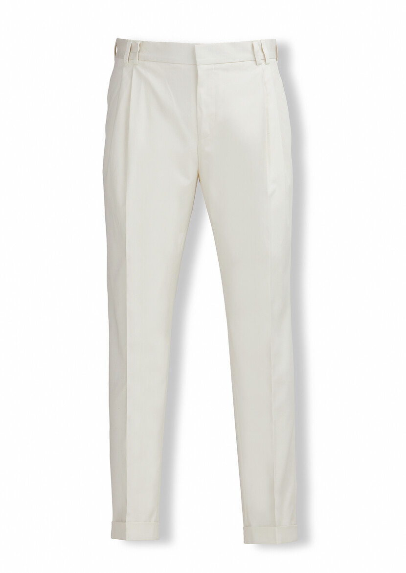 Ecru Material Modern Fit Classical Cotton Blended Trousers - 1