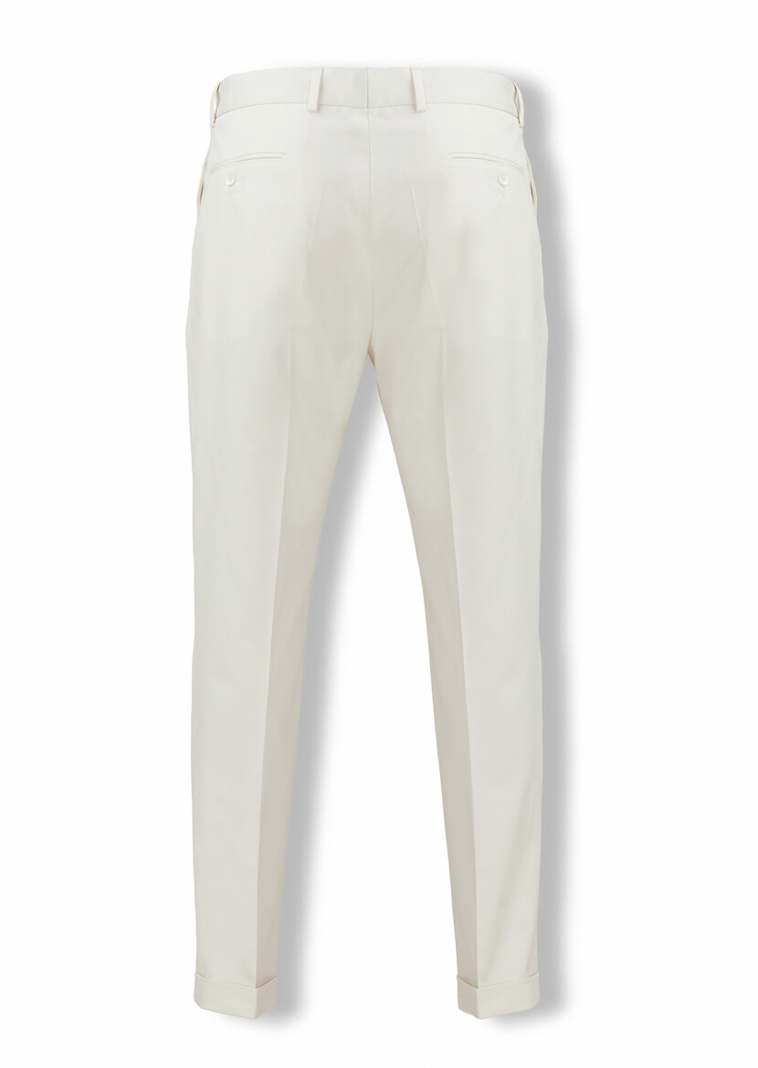 Ecru Material Modern Fit Classical Cotton Blended Trousers - 3