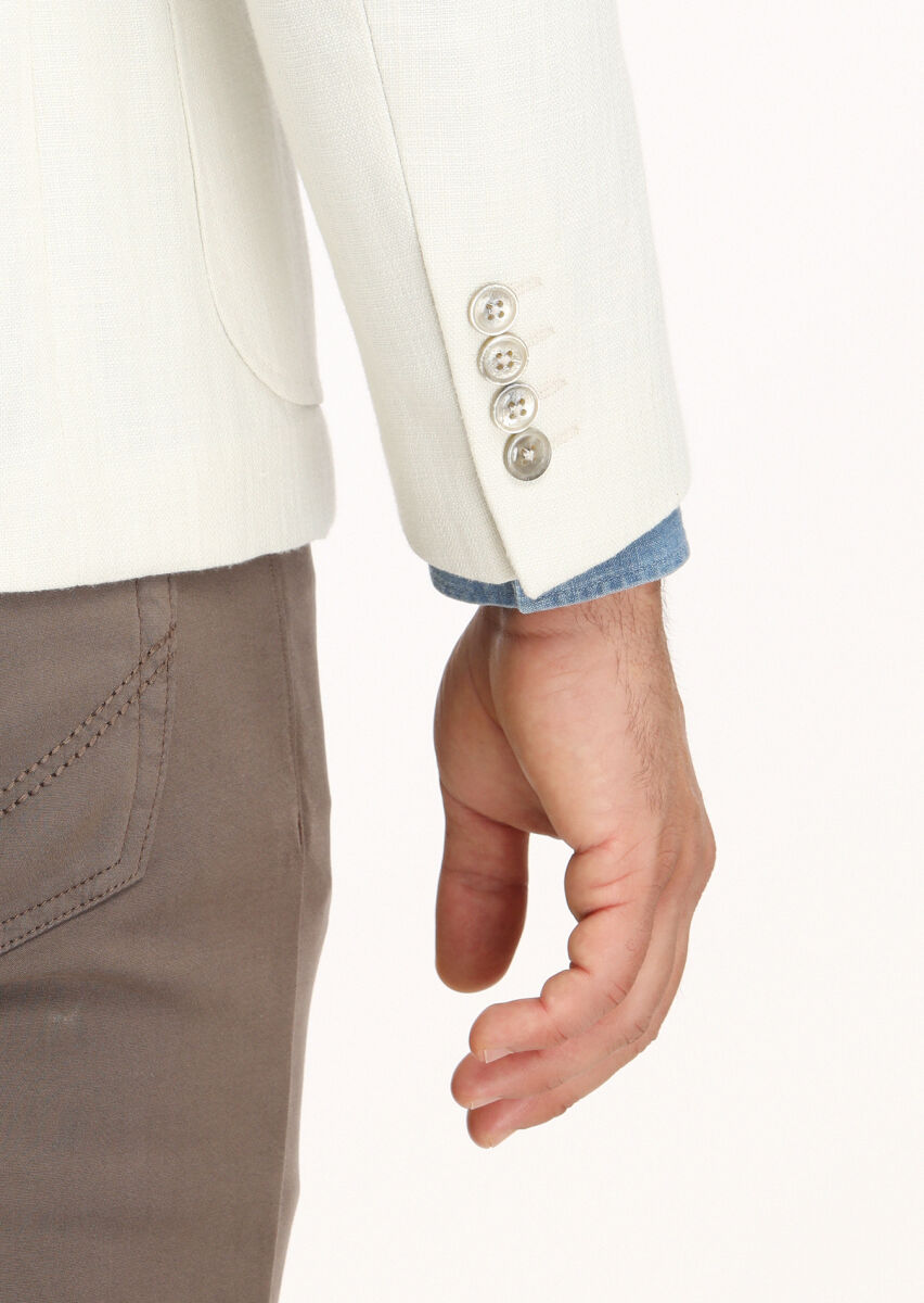 Ecru Micro Shirt Shoulder Slim Fit Cotton Blended Jacket - 5