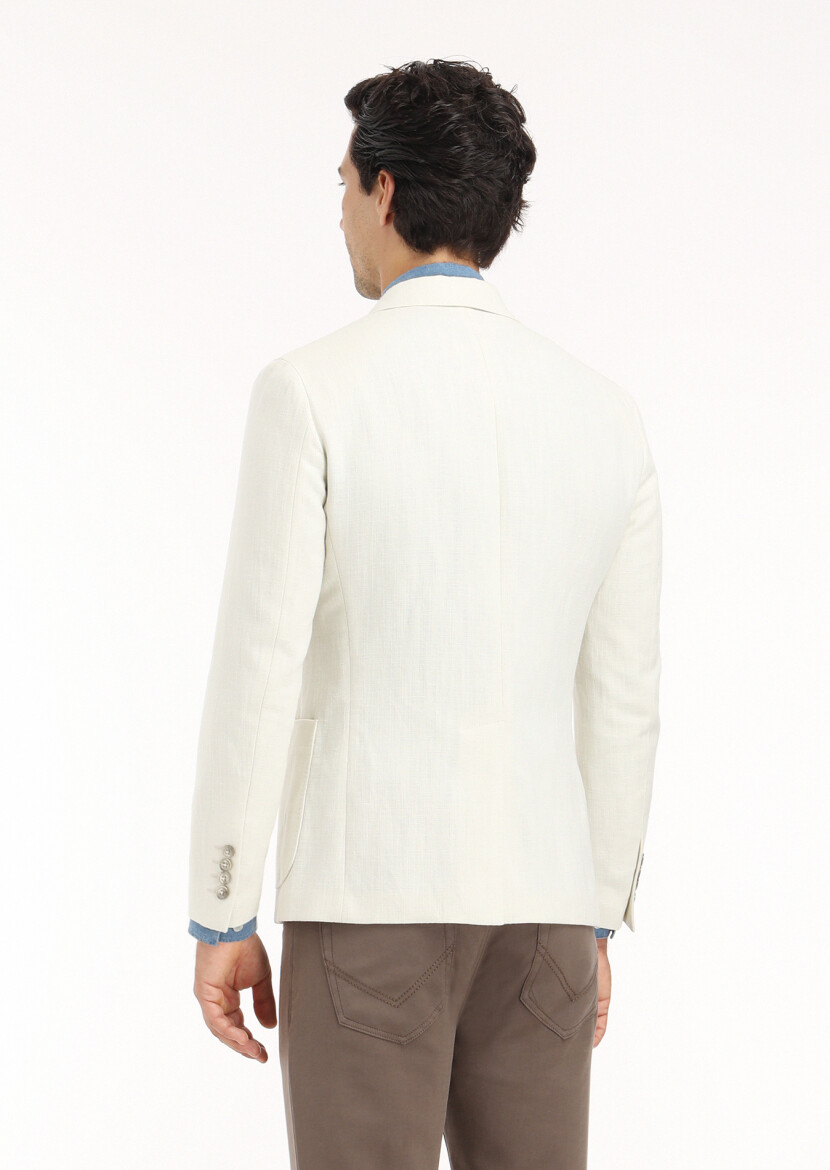 Ecru Micro Shirt Shoulder Slim Fit Cotton Blended Jacket - 6