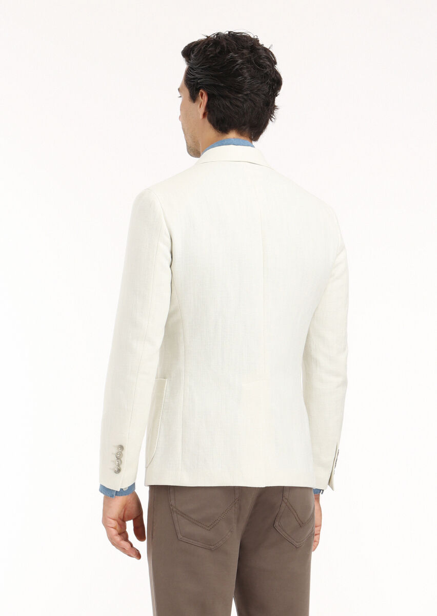 Ecru Micro Shirt Shoulder Slim Fit Cotton Blended Jacket - 6