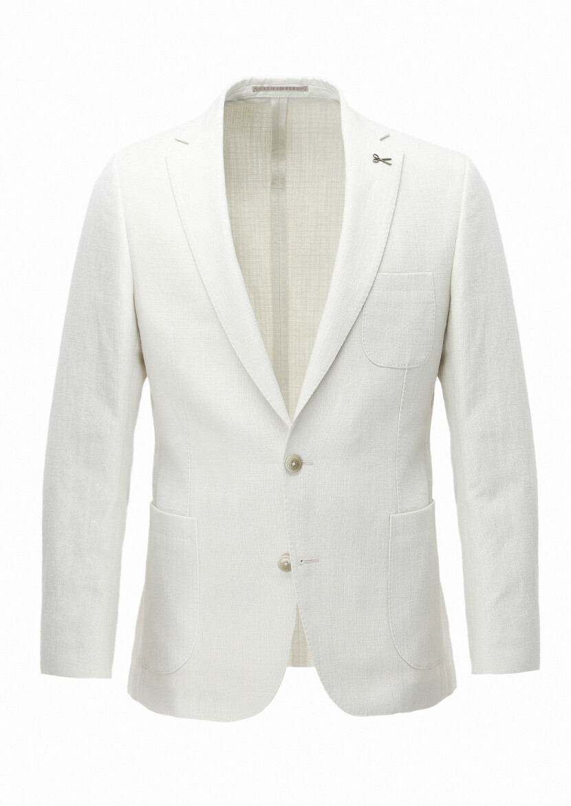 Ecru Micro Shirt Shoulder Slim Fit Cotton Blended Jacket - 7