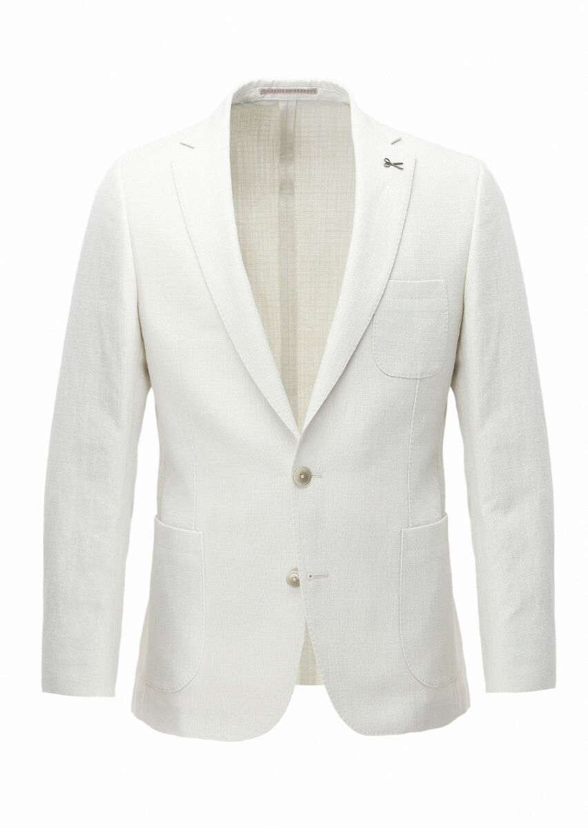 Ecru Micro Shirt Shoulder Slim Fit Cotton Blended Jacket - 7