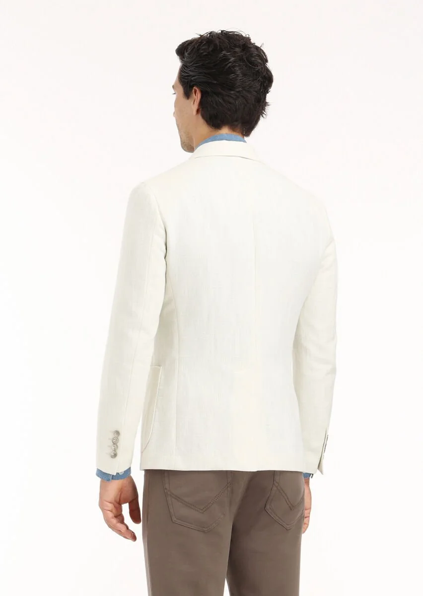 Ecru Micro Shirt Shoulder Slim Fit Cotton Blended Jacket - 6