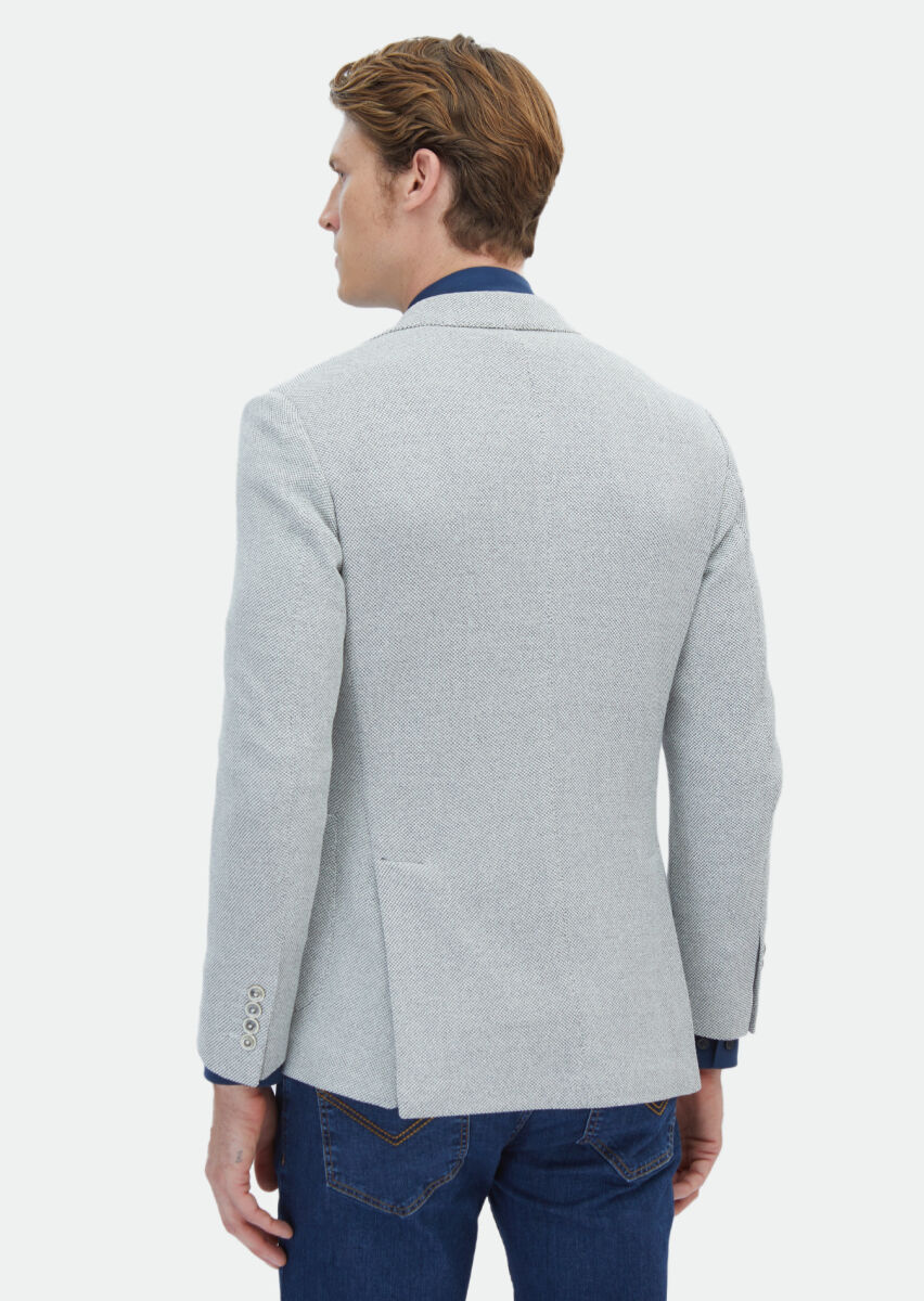 Ecru Micro Shirt Shoulder Slim Fit Cotton Blended Jacket - 6