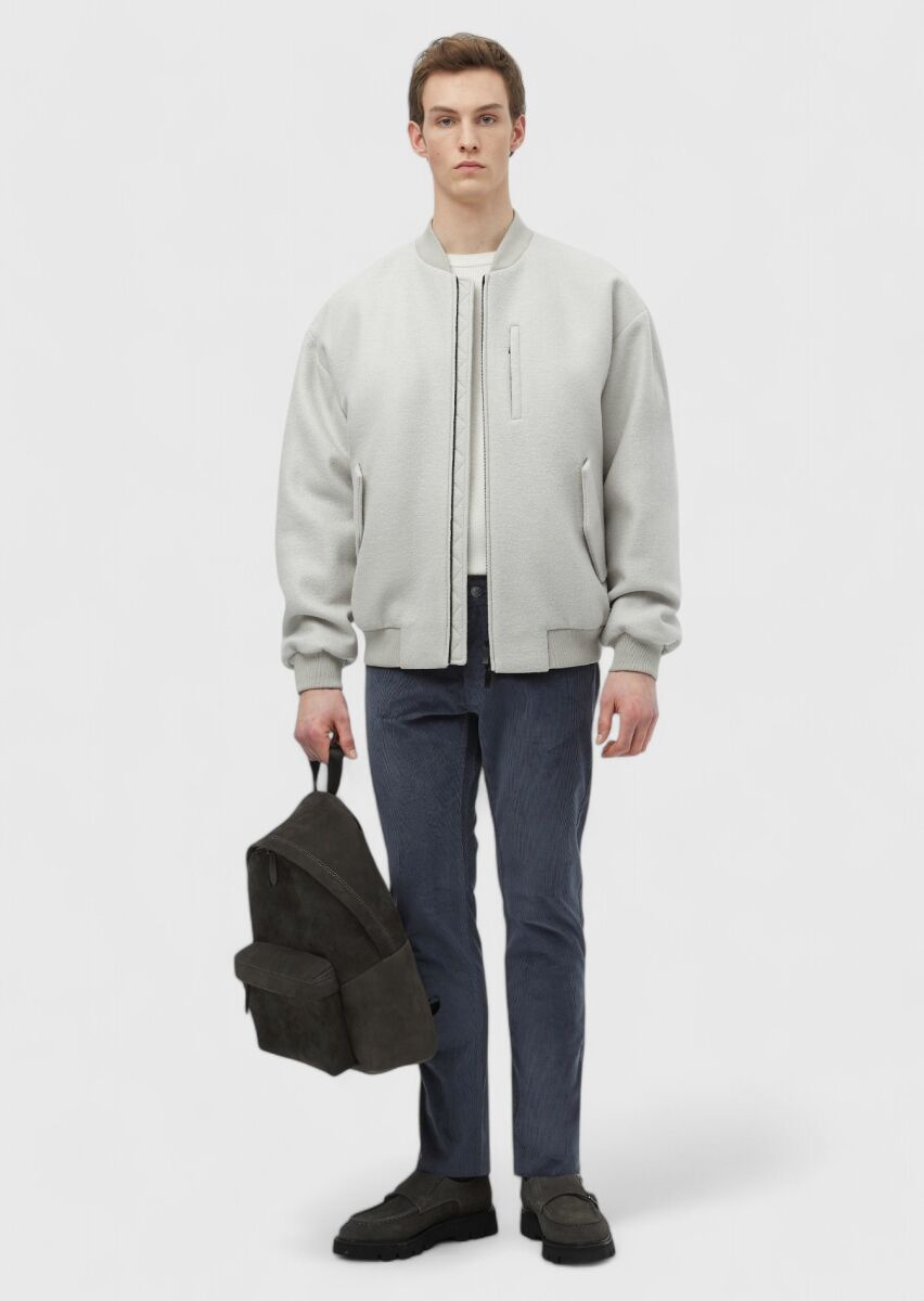 Ecru Oversize Fit Turtleneck Casual Weaving Coat - 2