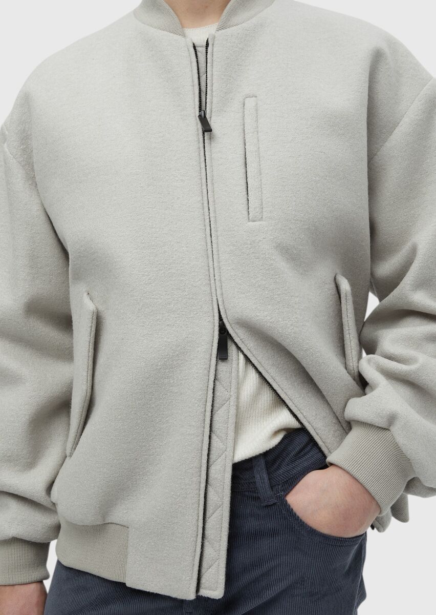 Ecru Oversize Fit Turtleneck Casual Weaving Coat - 5