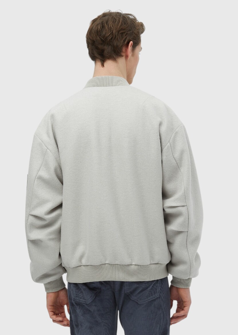 Ecru Oversize Fit Turtleneck Casual Weaving Coat - 7