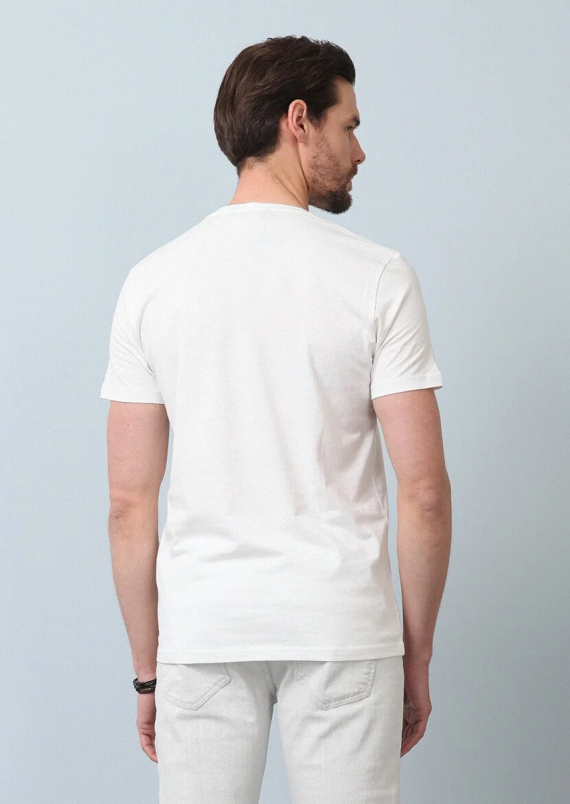 Ecru Patterned 100% Cotton T-Shirt - 6