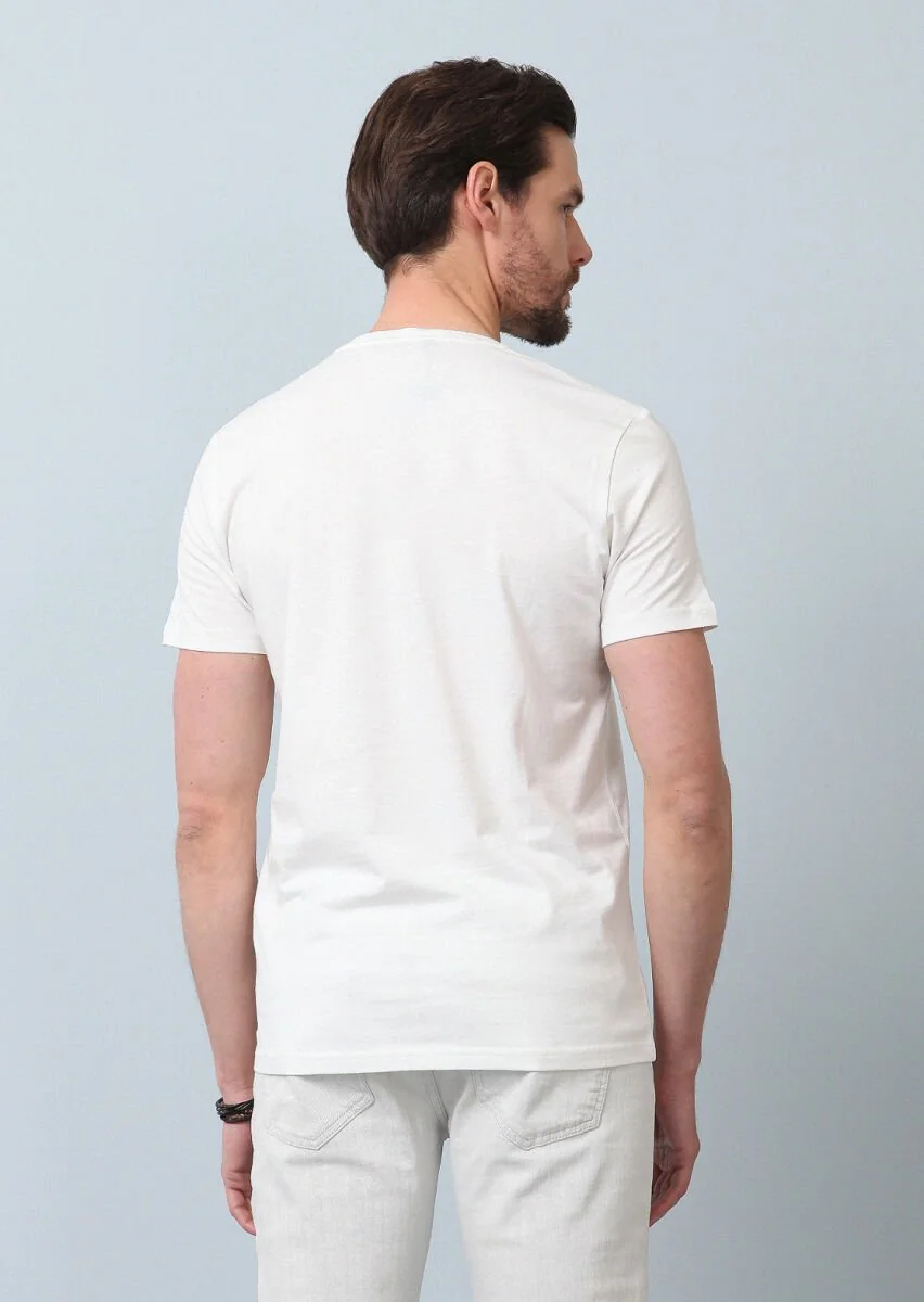 Ecru Patterned 100% Cotton T-Shirt - 6