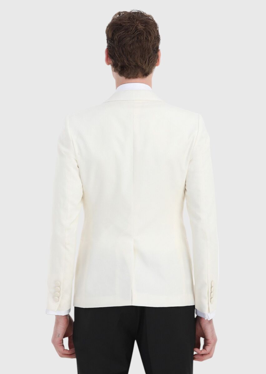 Ecru Patterned Fashion Slim Fit Double Breasted Collar Weaving Tuxedo - 5