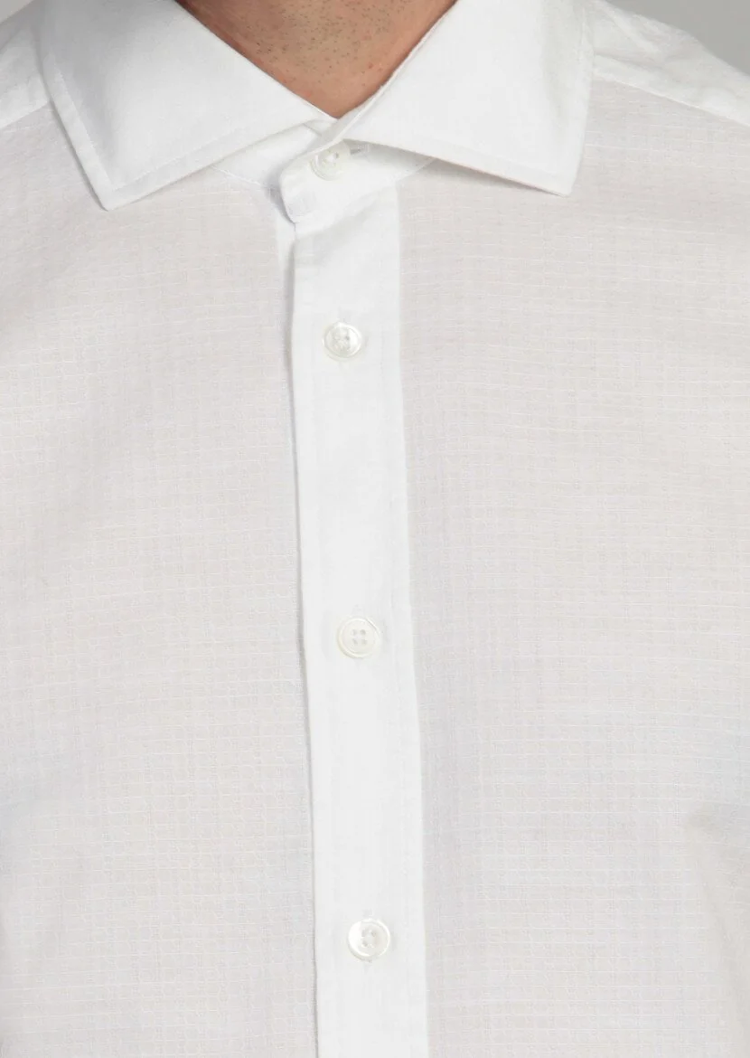 Ecru Patterned Fitted Fit Weaving Casual 100% Cotton Shirt - 4