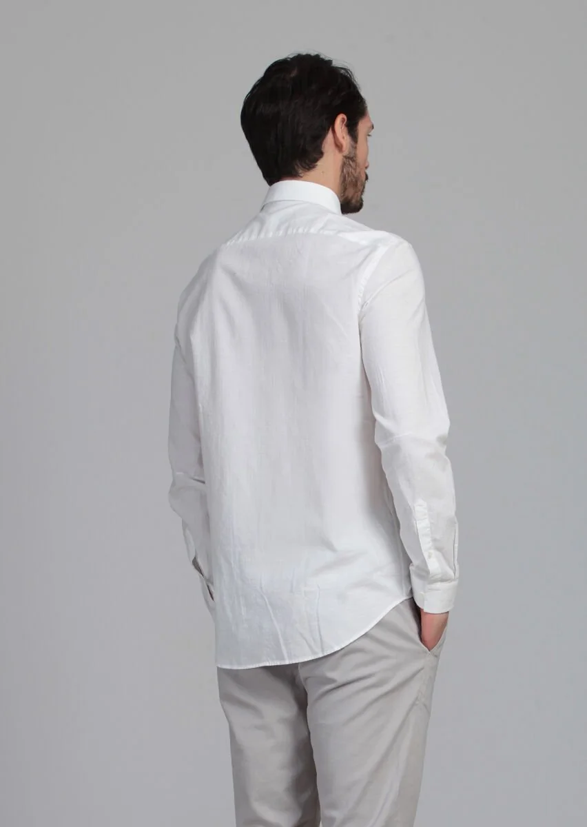 Ecru Patterned Fitted Fit Weaving Casual 100% Cotton Shirt - 5
