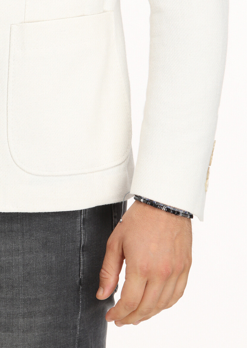 Ecru Patterned Shirt Shoulder Slim Fit Cotton Blended Jacket - 5