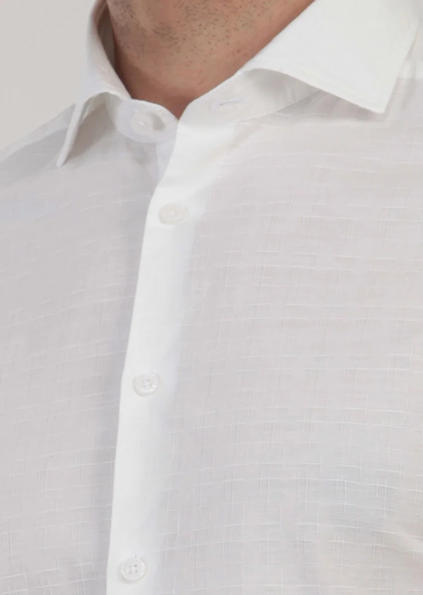 Ecru Patterned Slim Fit Weaving Casual 100% Cotton Shirt - 6