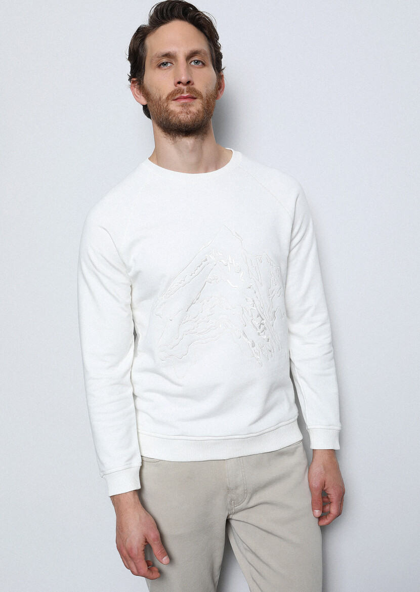 Ecru Patterned Sweatshirt - 1