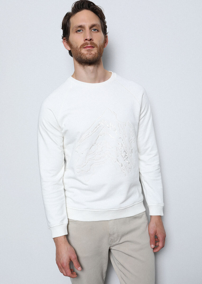 Ecru Patterned Sweatshirt - 1