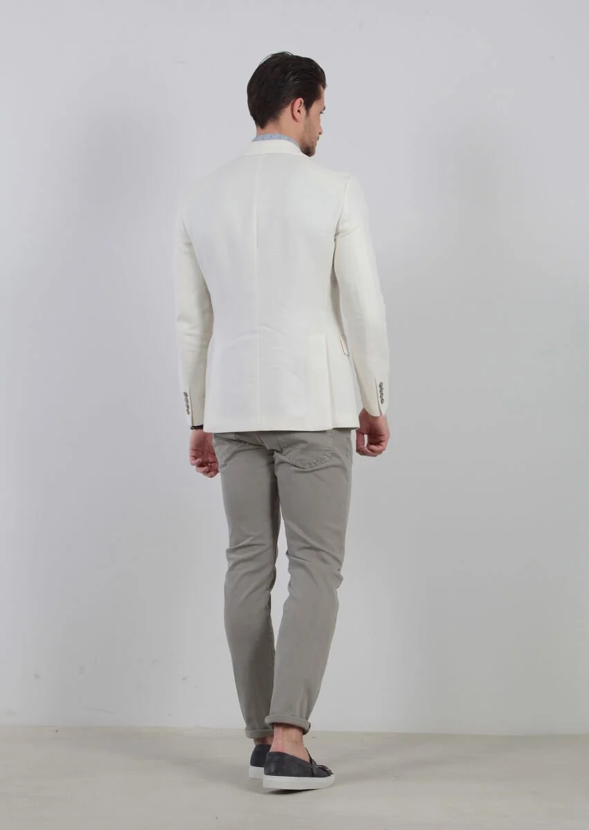 Ecru Patterned Zeroweight-Slim Fit Cotton Blended Jacket - 7