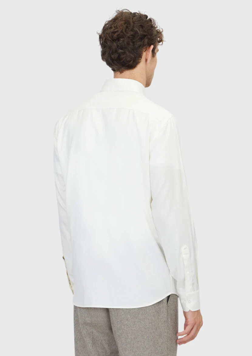 Ecru Plain Casual Fit Weaving Casual Silk Blended Shirt - 5