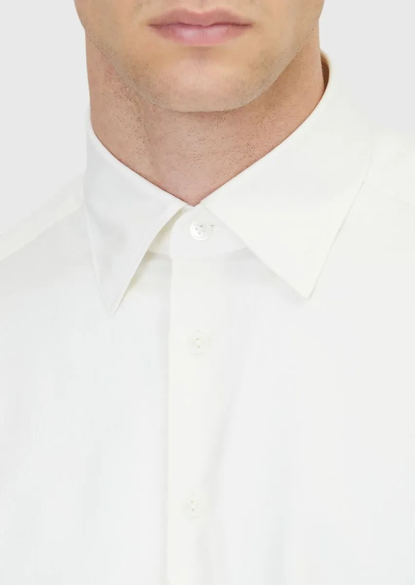 Ecru Plain Casual Fit Weaving Casual Silk Blended Shirt - 4