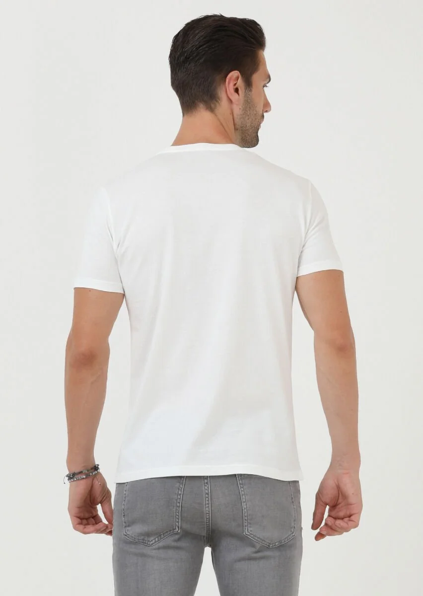 Ecru Plain Crew Neck 100% Cotton T-Shirt - 5