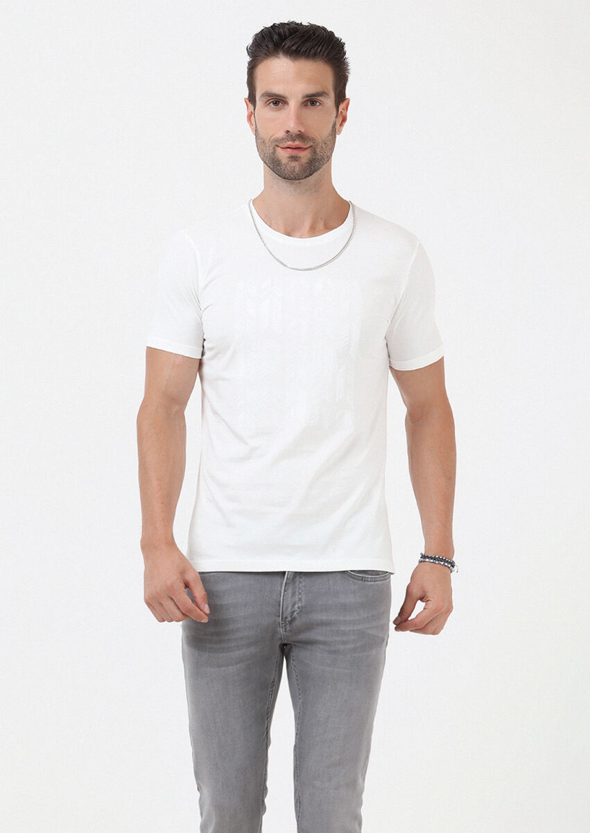 Ecru Plain Crew Neck 100% Cotton T-Shirt - 2