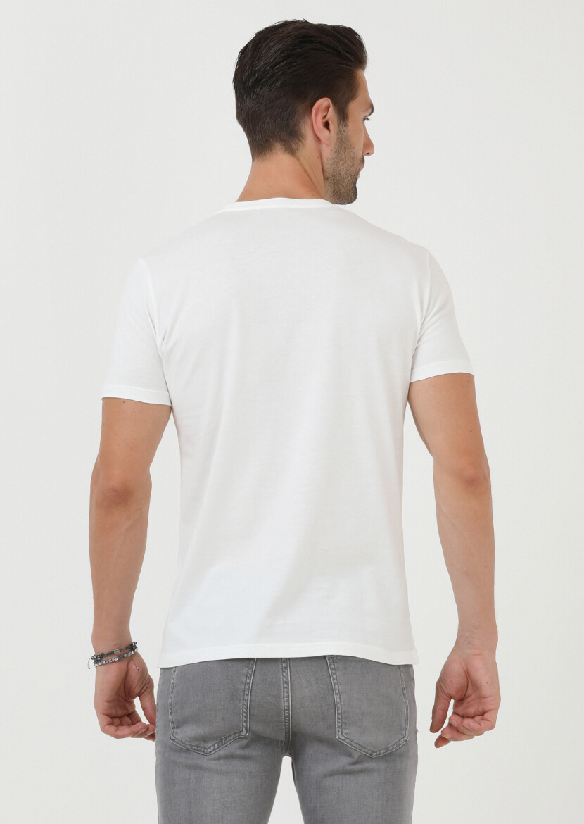 Ecru Plain Crew Neck 100% Cotton T-Shirt - 4