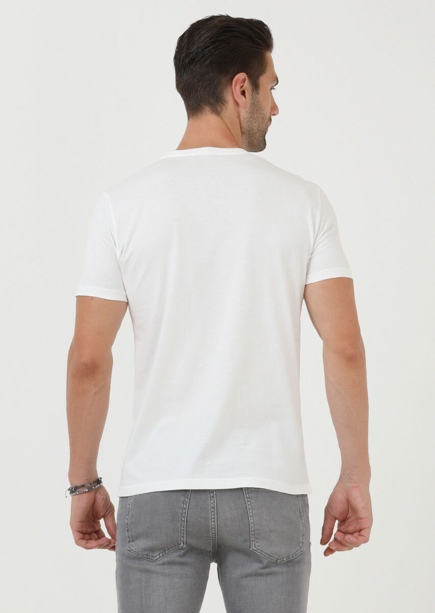 Ecru Plain Crew Neck 100% Cotton T-Shirt - 4