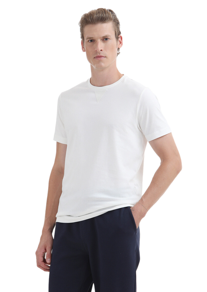 Ecru Plain Crew Neck 100% Cotton T-Shirt 